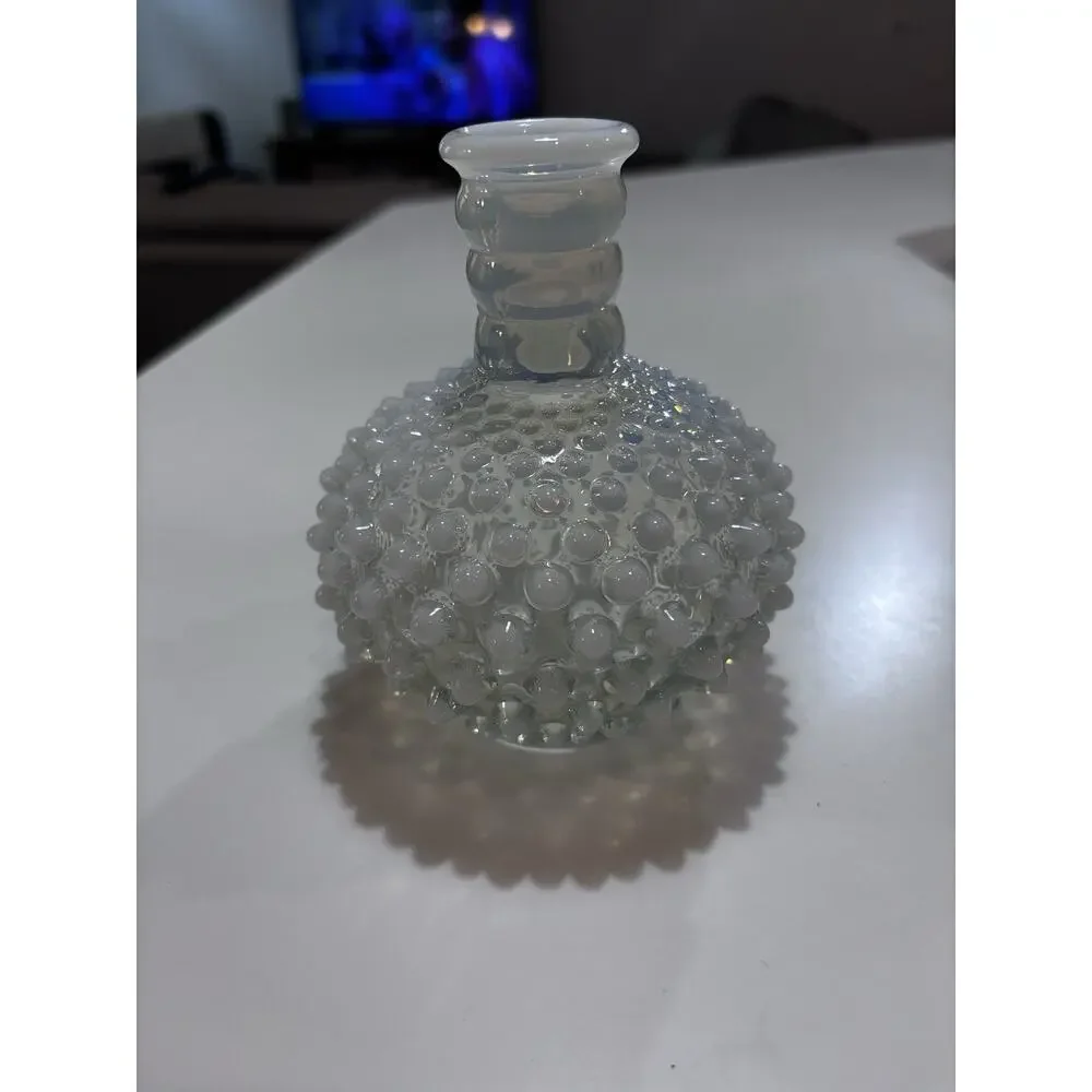 Fenton Moonstone Opalescent Hobnail Glass Collectible Bottle Bud Vase Jar 4.75